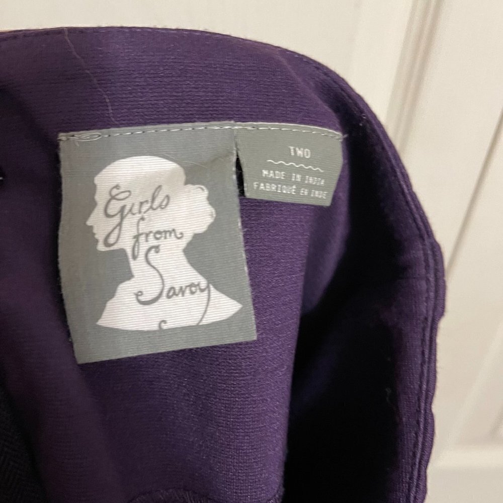 Girls From Savoy Anthropologie Women's Purple Velvet Ribbon Pencil Skirt Size 2 - Picture 3 of 9